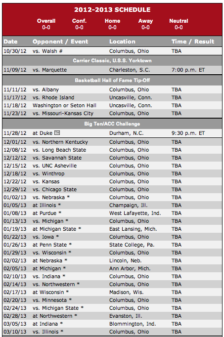Ohio State Mens Basketball Schedule Printable