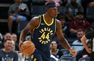 Oscar Tshiebwe finally got his shot with the Indiana Pacers this week after a dominant college career and a record-setting start in the G League. (NBA/Getty Images)